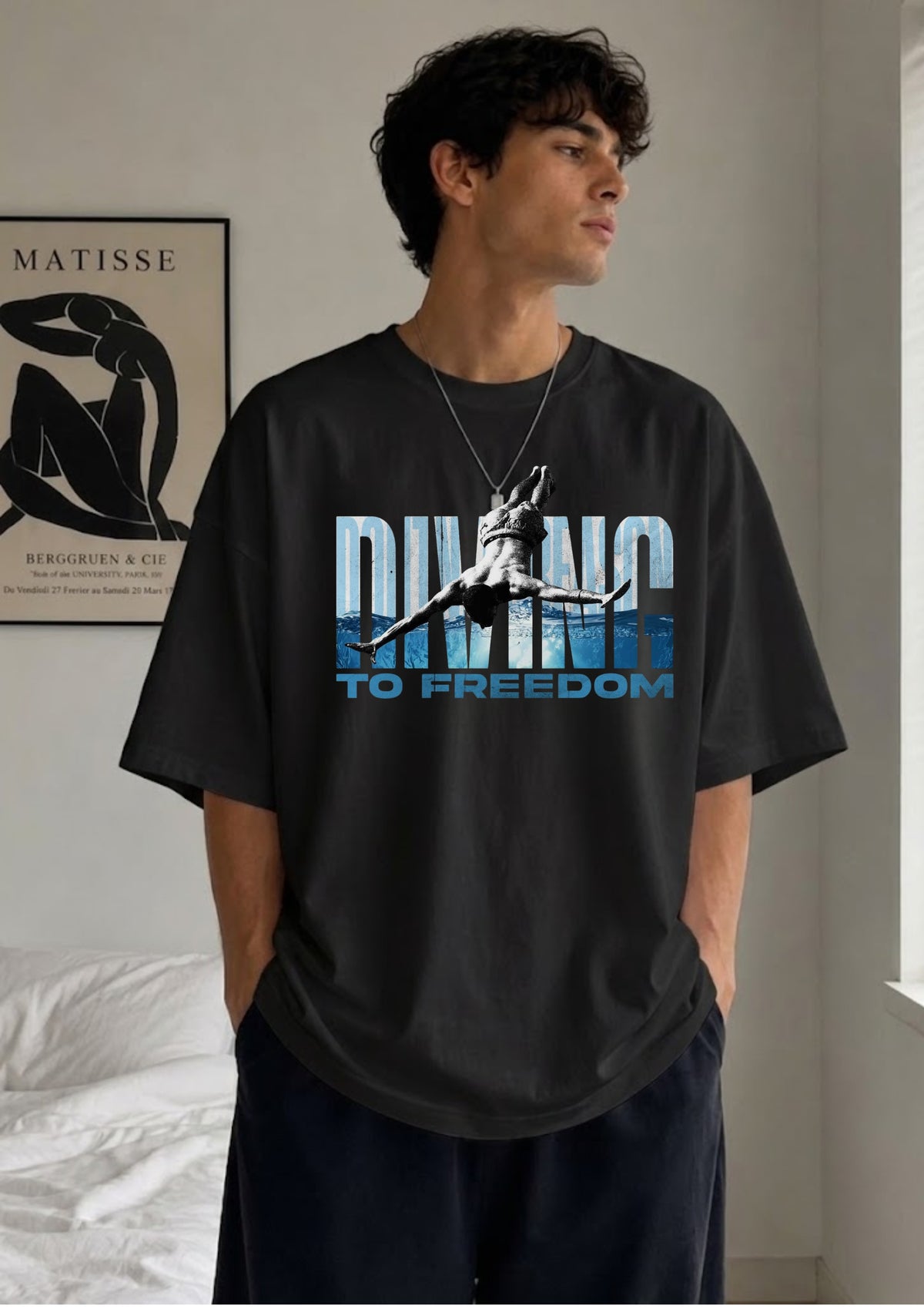 Diving To Freedom Graphic Oversized T-Shirt | 220 GSM | 100% Cotton
