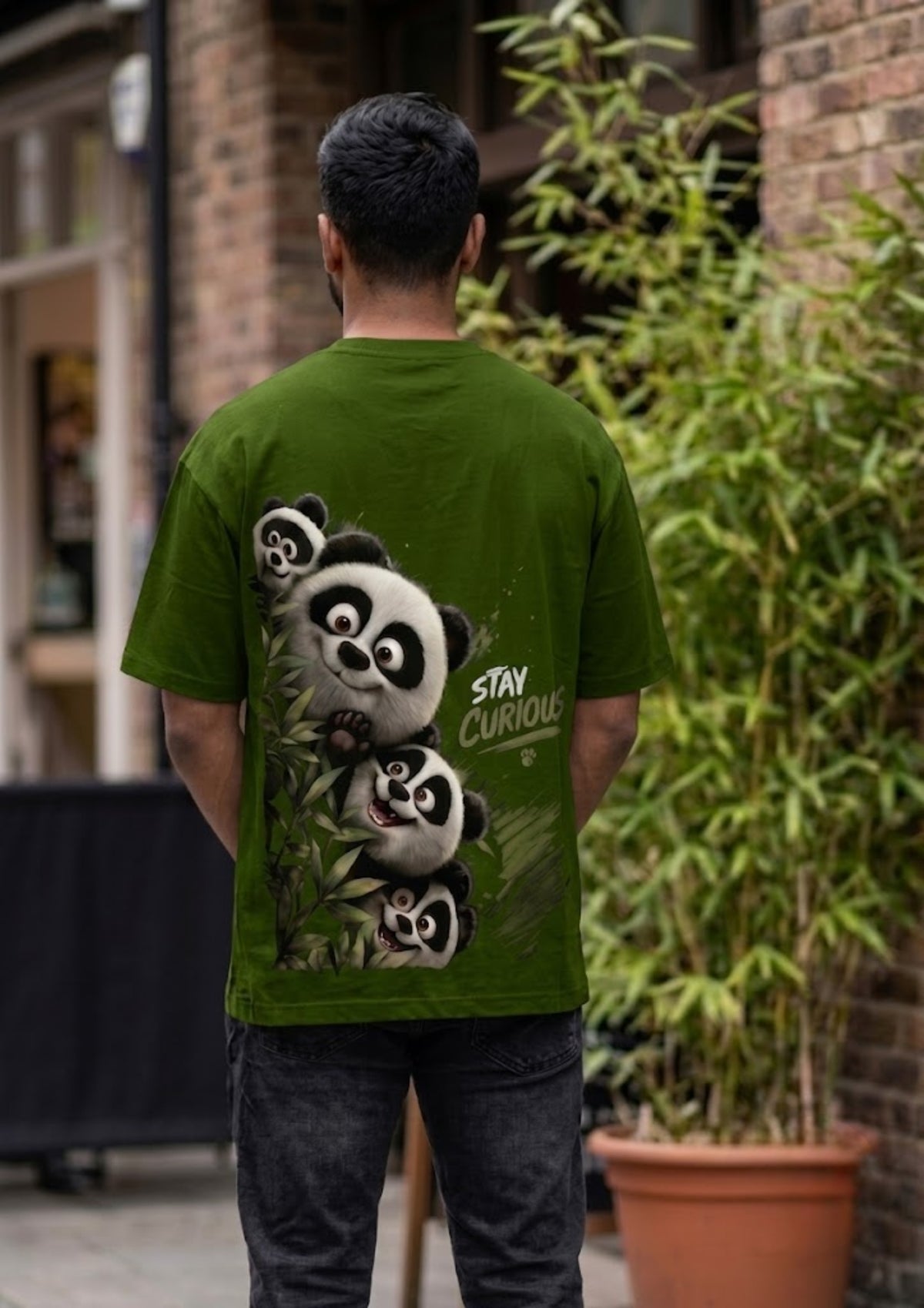 Stay Curious Panda Graphic Oversized T-Shirt | 220 GSM | 100% Cotton