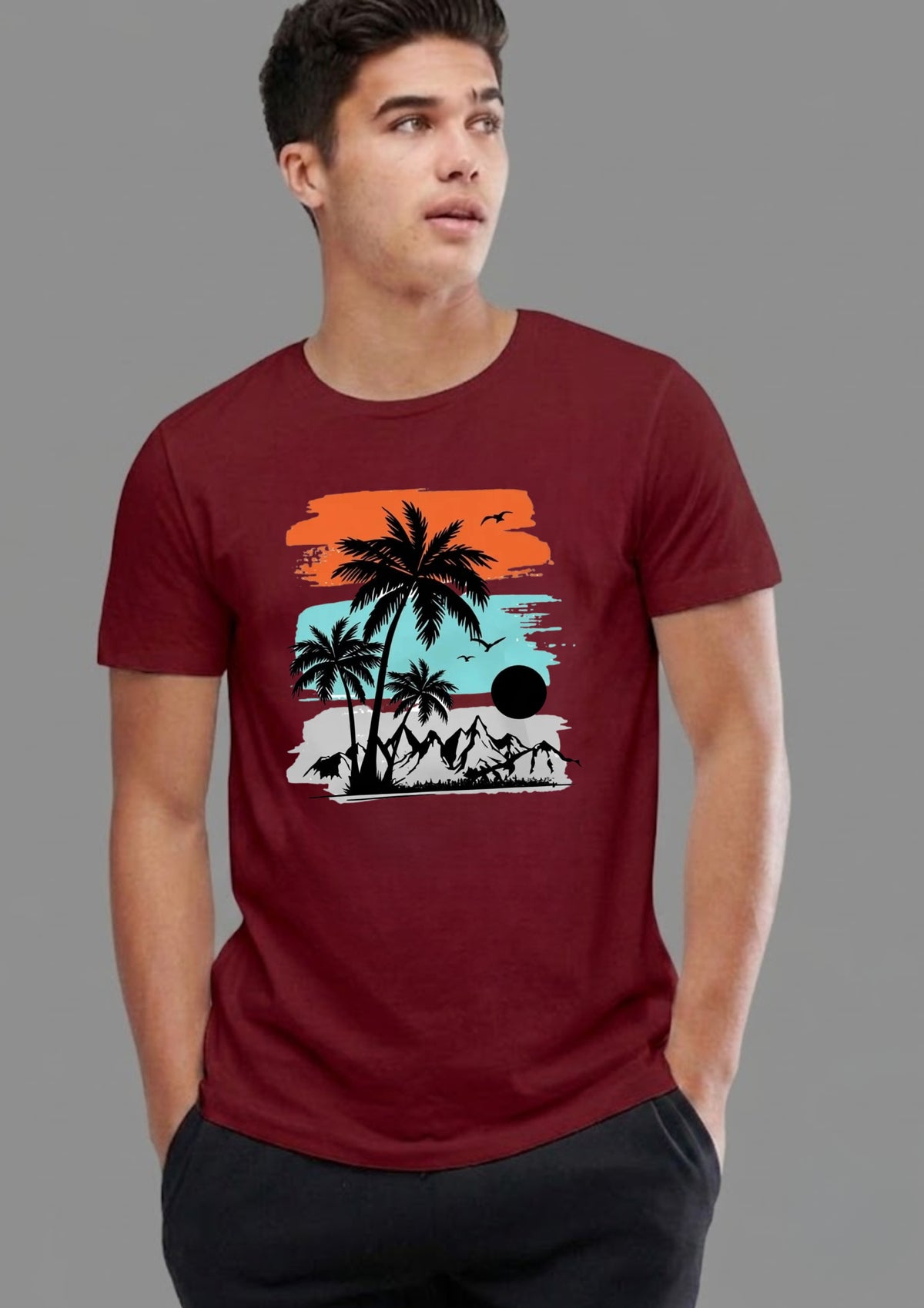 Beach Coconut Tree Regular T-Shirt | 180 GSM | 100% Cotton