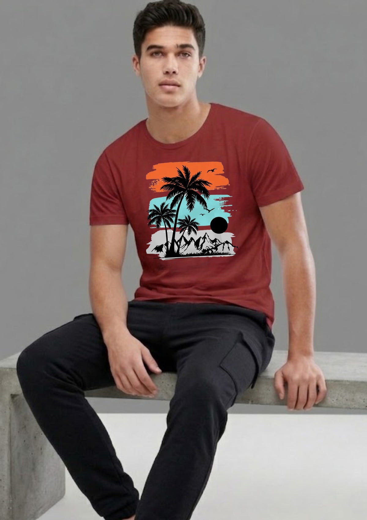 Beach Coconut Tree Regular T-Shirt | 180 GSM | 100% Cotton
