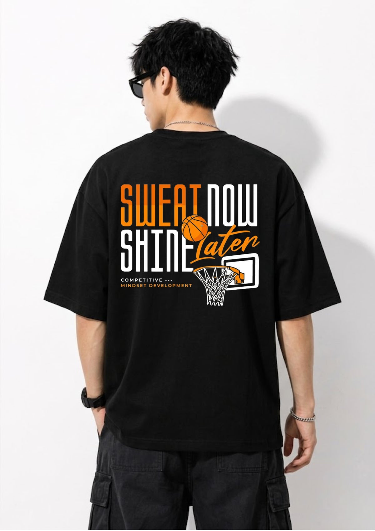 Sweat Now Shine Later Basketball Graphic Oversized T-Shirt | 220 GSM | 100% Cotton