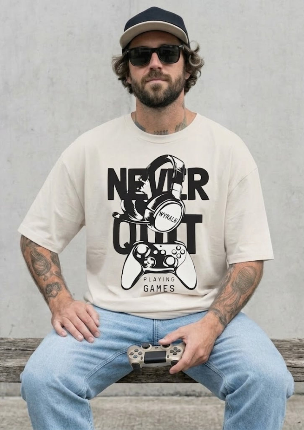 Never Quit Gaming Graphic Oversized T-Shirt | 220 GSM | 100% Cotton