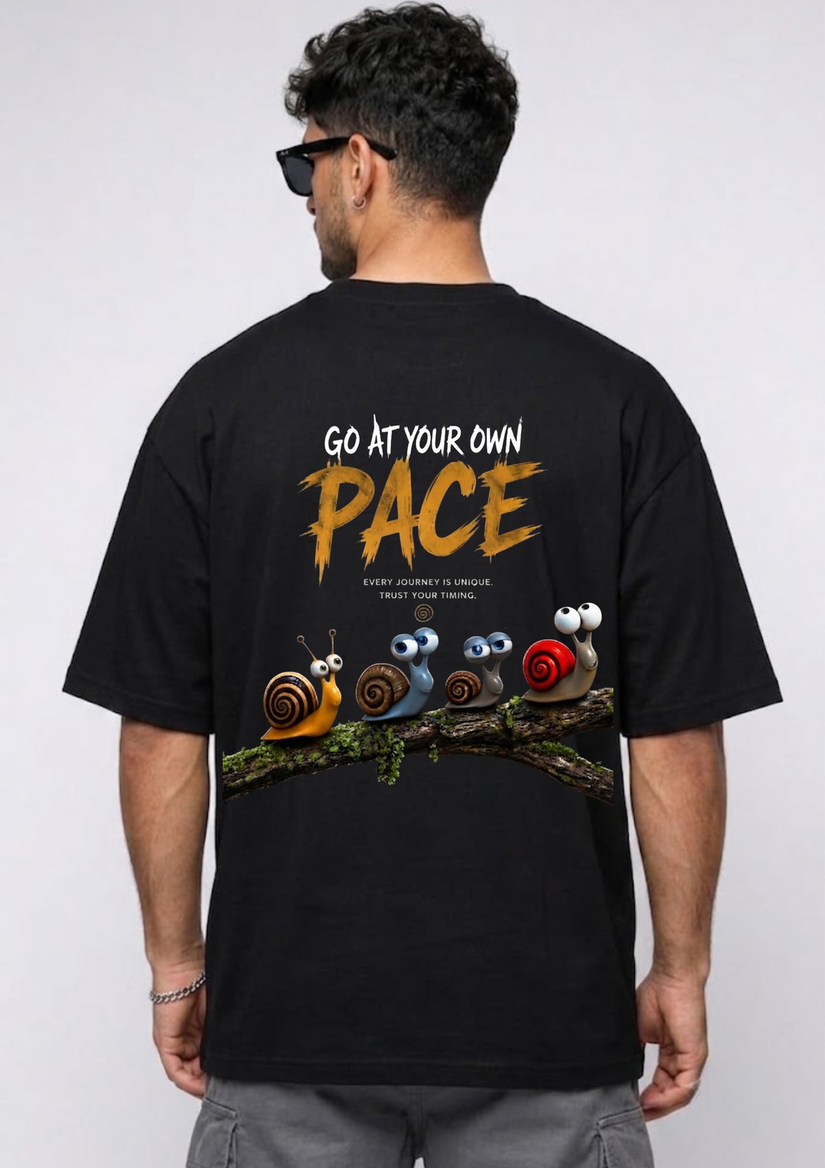 Go at Your Own Pace Snail Graphic Oversized T-Shirt | 220 GSM | 100% Cotton