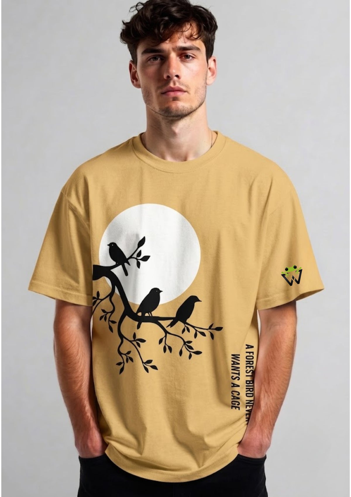 Forest Bird Graphic Oversized T-Shirt | 220 GSM | 100% Cotton
