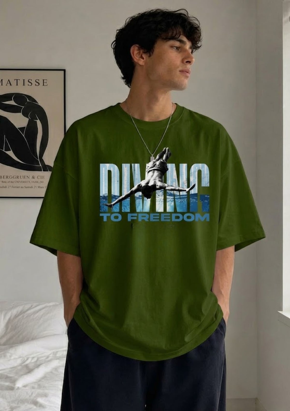 Diving To Freedom Graphic Oversized T-Shirt | 220 GSM | 100% Cotton