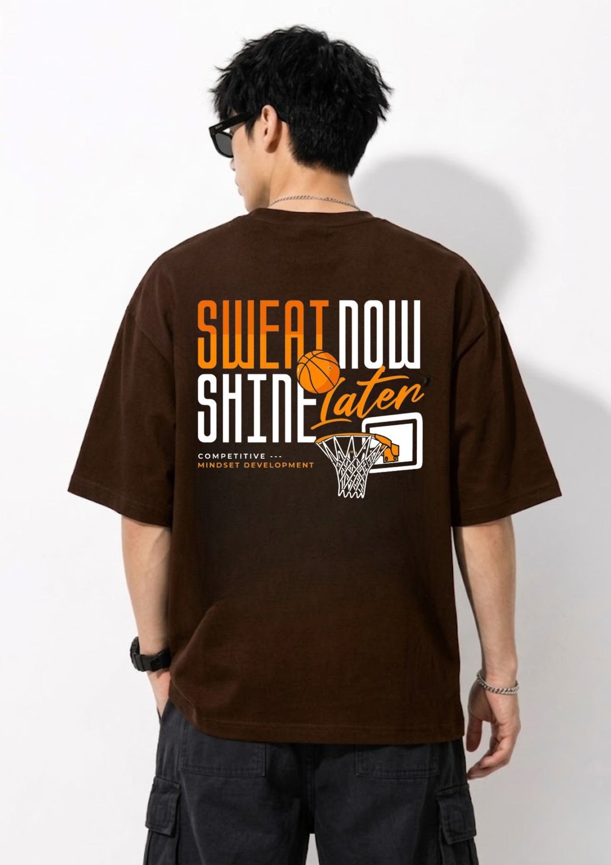 Sweat Now Shine Later Basketball Graphic Oversized T-Shirt | 220 GSM | 100% Cotton