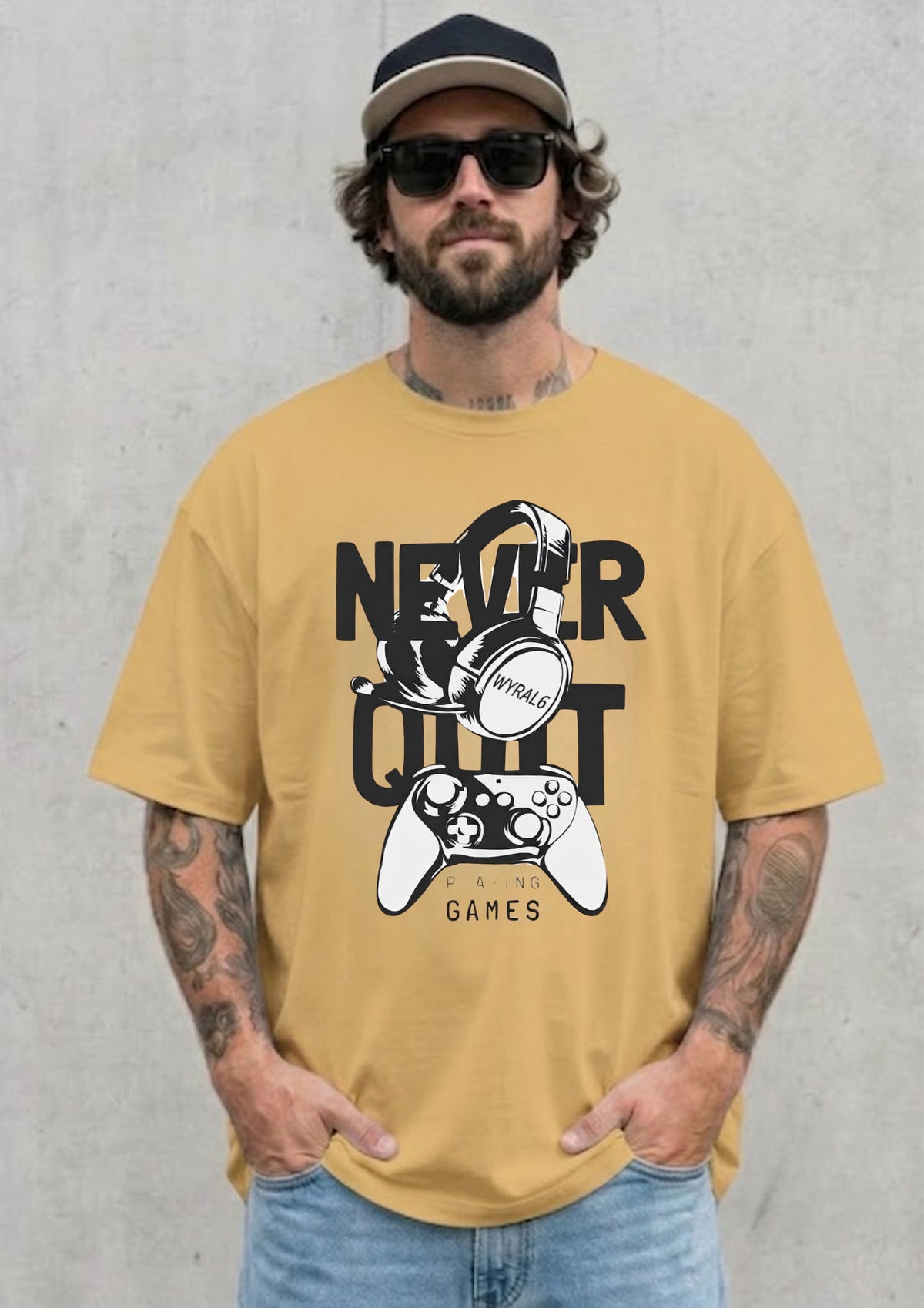 Never Quit Gaming Graphic Oversized T-Shirt | 220 GSM | 100% Cotton
