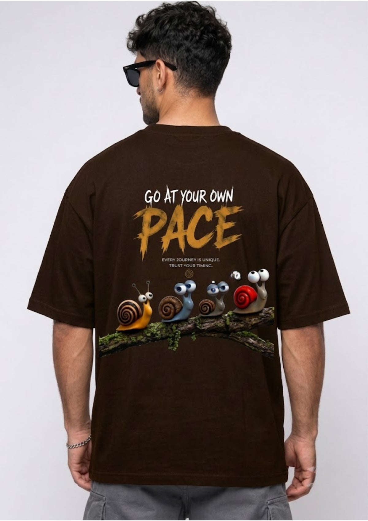 Go at Your Own Pace Snail Graphic Oversized T-Shirt | 220 GSM | 100% Cotton