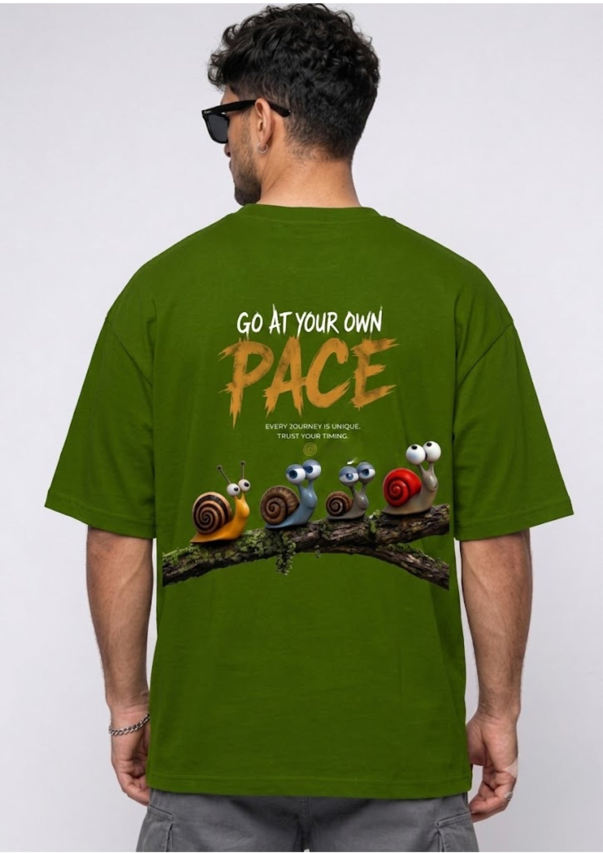 Go at Your Own Pace Snail Graphic Oversized T-Shirt | 220 GSM | 100% Cotton