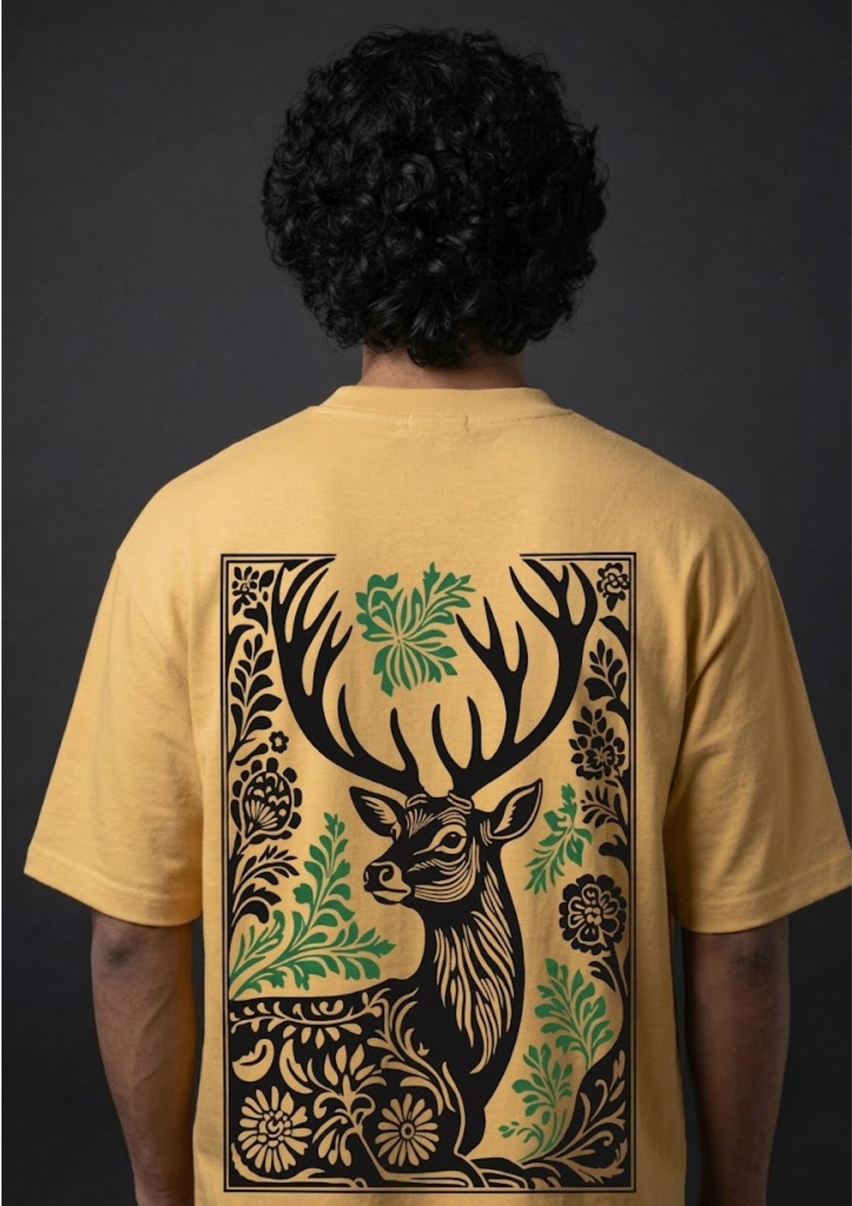 Deer Floral Graphic Oversized T-Shirt | 220 GSM | 100% Cotton