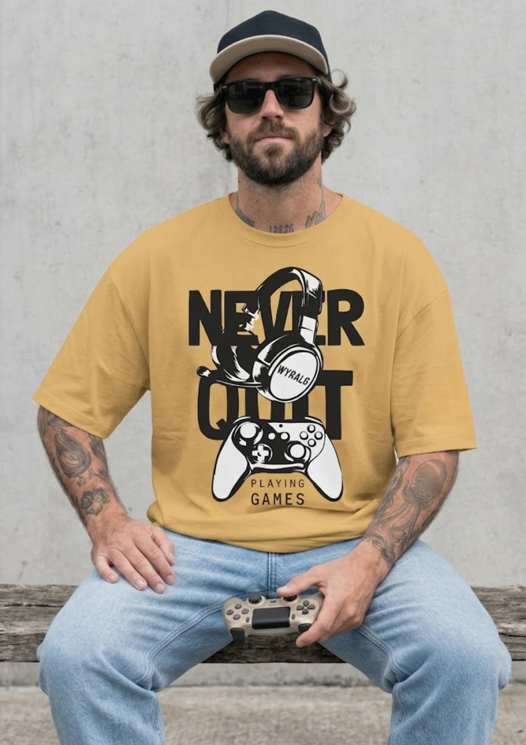 Never Quit Gaming Graphic Oversized T-Shirt | 220 GSM | 100% Cotton
