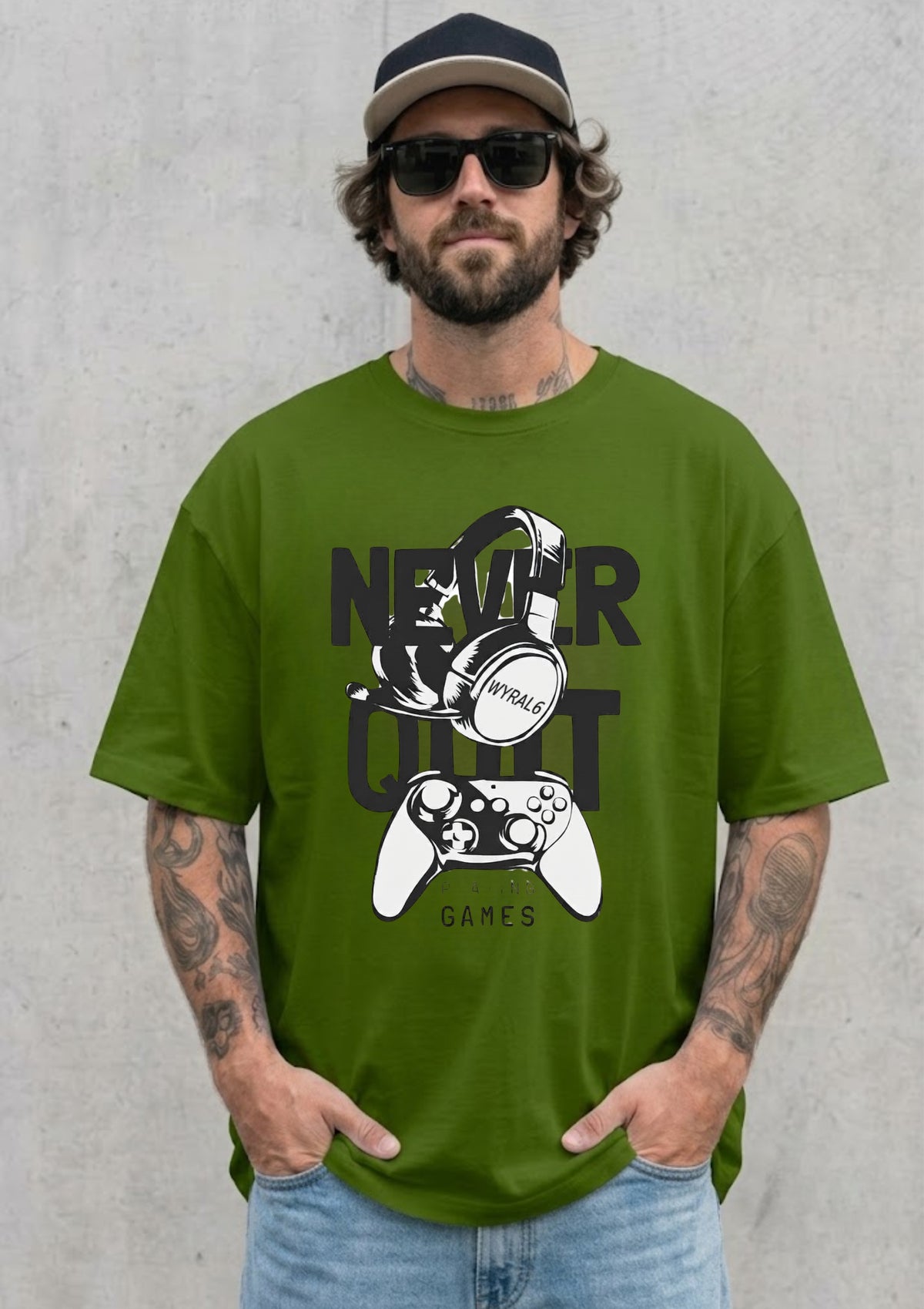 Never Quit Gaming Graphic Oversized T-Shirt | 220 GSM | 100% Cotton