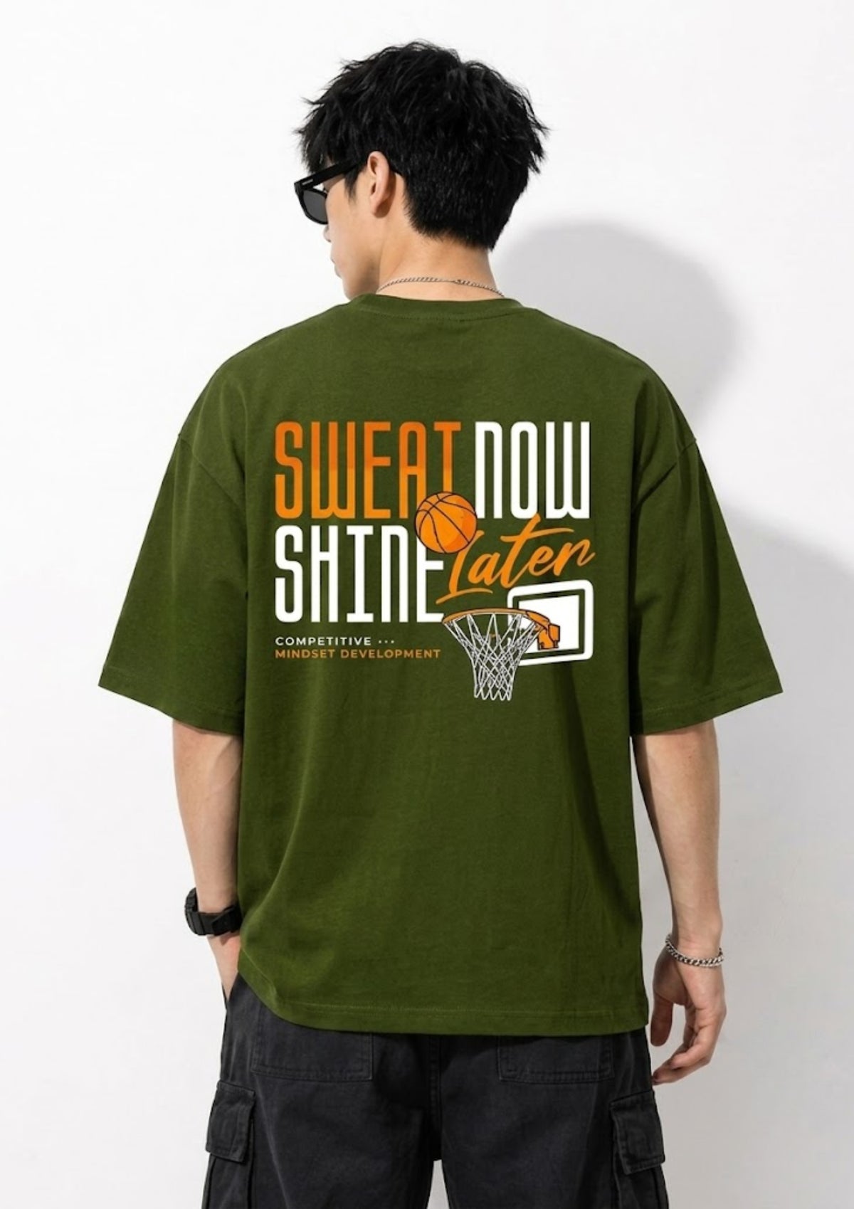 Sweat Now Shine Later Basketball Graphic Oversized T-Shirt | 220 GSM | 100% Cotton