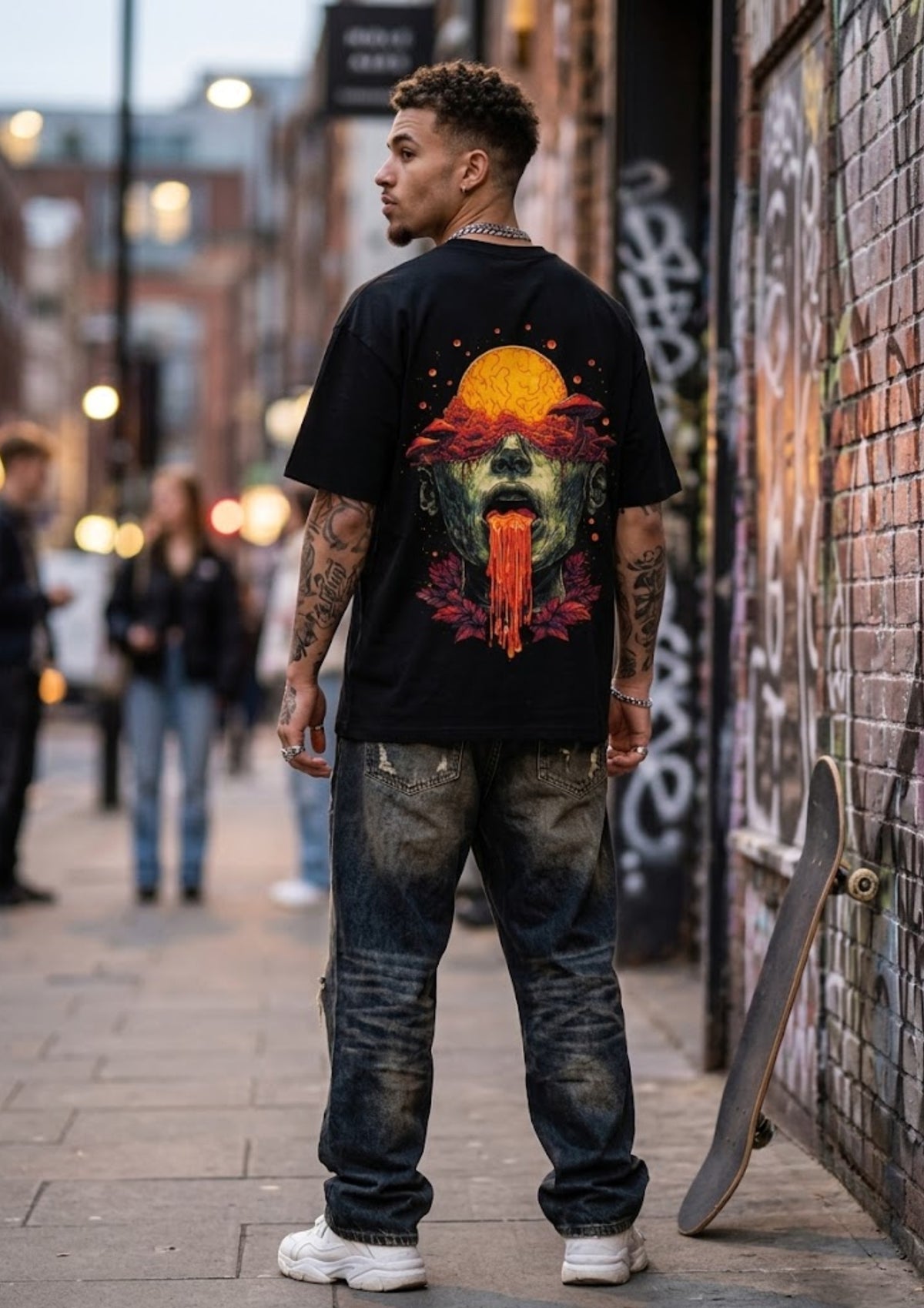 Psychedelic Sun Skull Graphic Oversized T-Shirt | 220 GSM | 100% Cotton