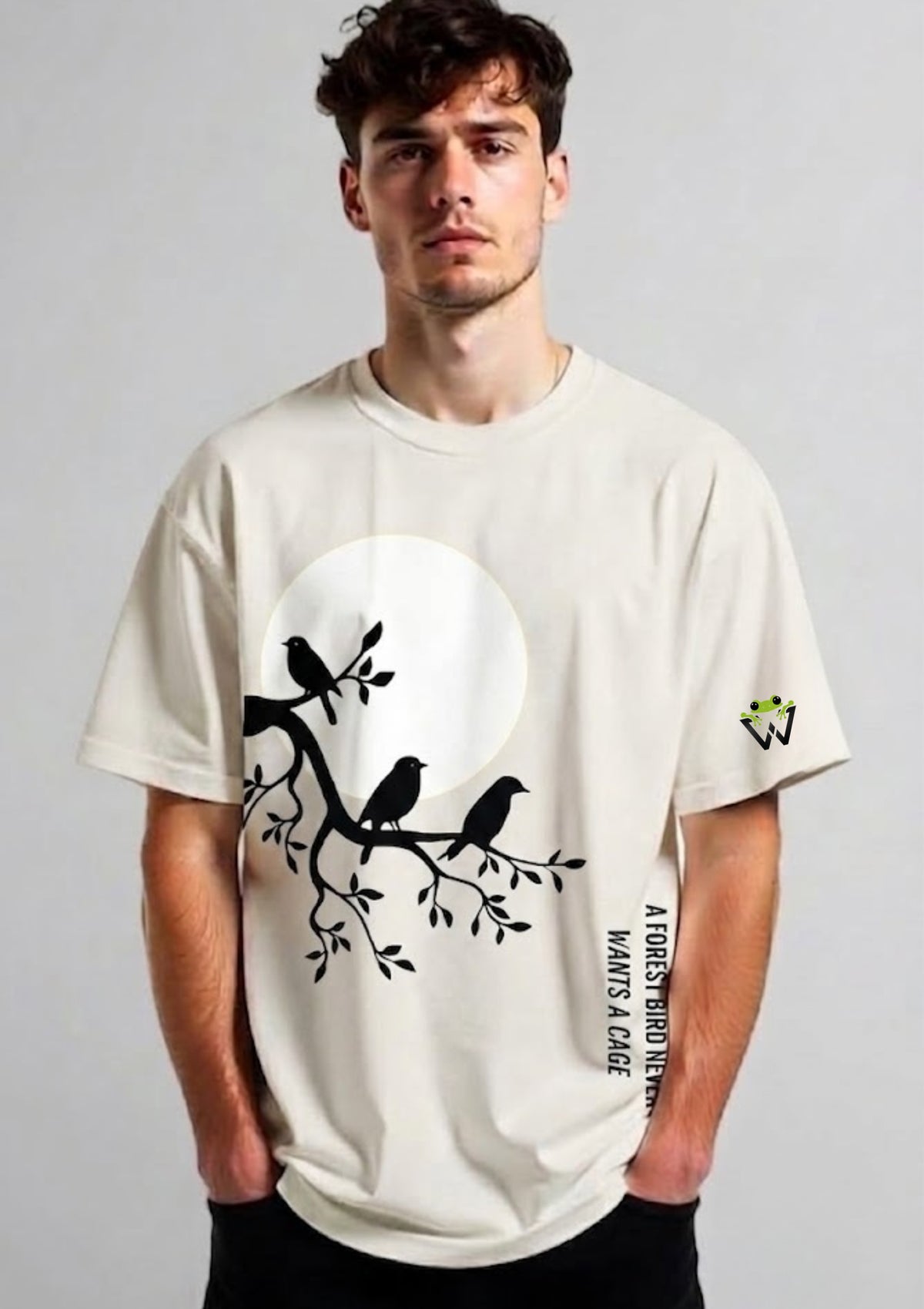 Forest Bird Graphic Oversized T-Shirt | 220 GSM | 100% Cotton